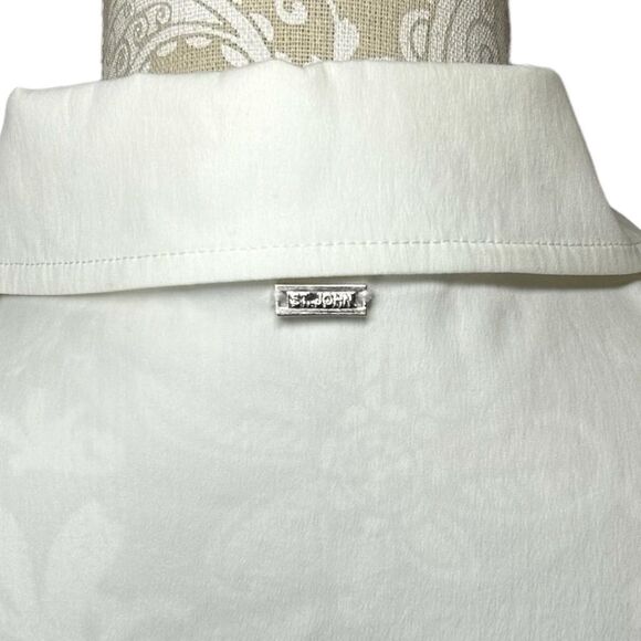 St. John White Button Up Down Pintuck 3/4 Sleeves Poplin Cotton Tunic Shirt Sz 4 - Picture 6 of 6